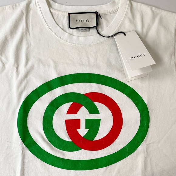 Gucci Interlocking GG Logo Oversized Cotton Graphic Tee Shirt Size Extra Small - Picture 9 of 16